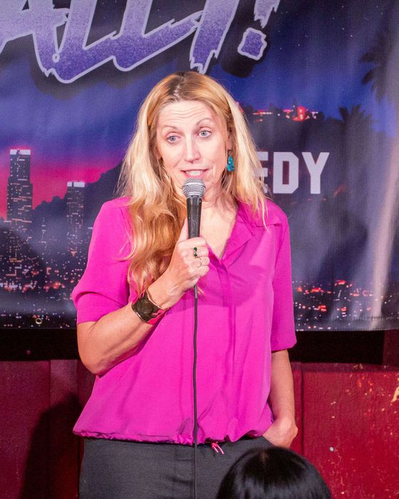 Comedian on stage at Totally! Comedy Show at Bar Lubitsch