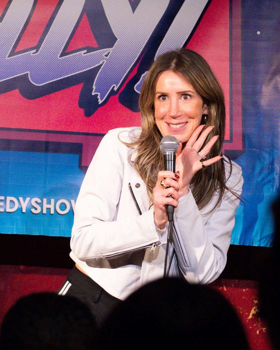 Comedian on stage at Totally! Comedy Show at Bar Lubitsch
